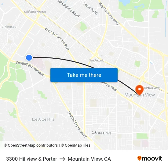 3300 Hillview & Porter to Mountain View, CA map