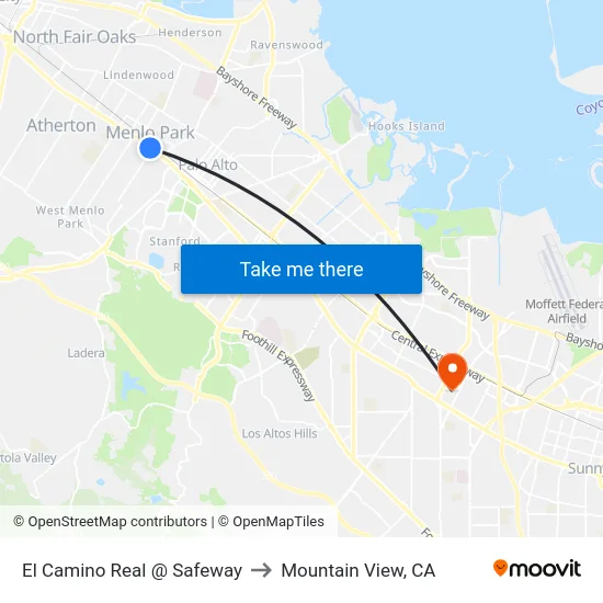 El Camino Real @ Safeway to Mountain View, CA map