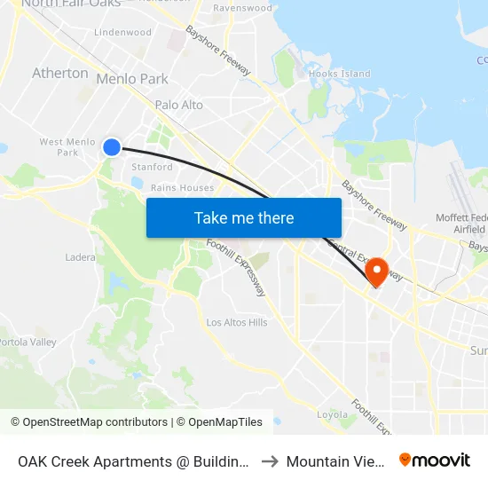 OAK Creek Apartments @ Building # 1470 to Mountain View, CA map