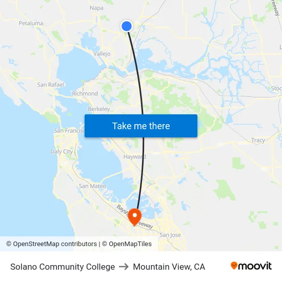 Solano Community College to Mountain View, CA map