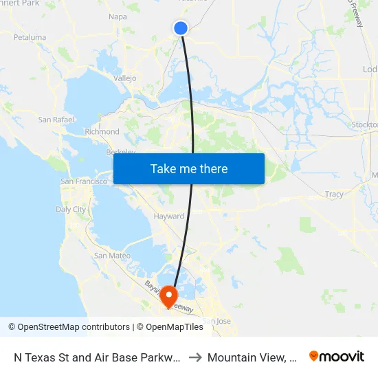 N Texas St and Air Base Parkway to Mountain View, CA map