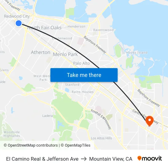 El Camino Real & Jefferson Ave to Mountain View, CA map