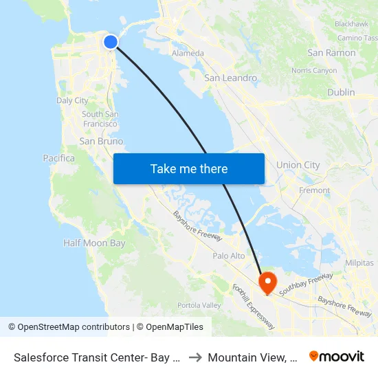 Salesforce Transit Center- Bay 37 to Mountain View, CA map