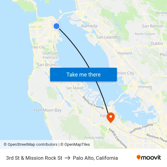 3rd St & Mission Rock St to Palo Alto, California map