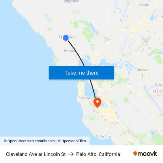 Cleveland Ave at Lincoln St to Palo Alto, California map