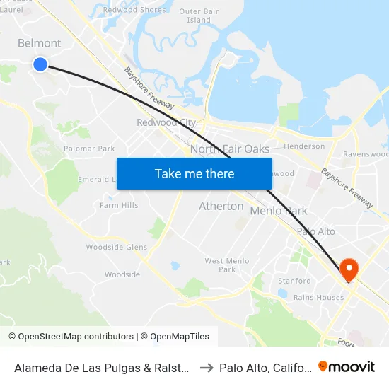 Alameda De Las Pulgas & Ralston Ave to Palo Alto, California map