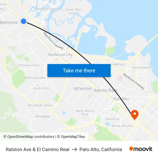 Ralston Ave & El Camino Real to Palo Alto, California map
