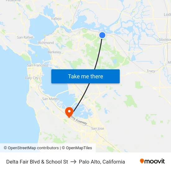 Delta Fair Blvd & School St to Palo Alto, California map