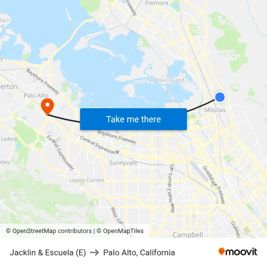 Jacklin & Escuela (E) to Palo Alto, California map