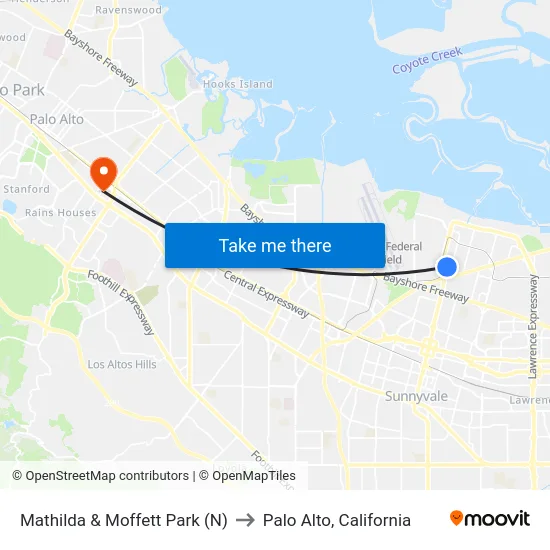 Mathilda & Moffett Park (N) to Palo Alto, California map