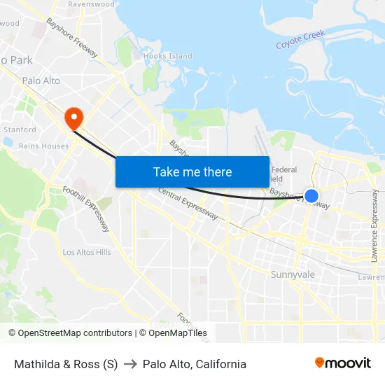 Mathilda & Ross (S) to Palo Alto, California map