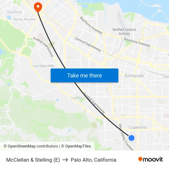 McClellan & Stelling (E) to Palo Alto, California map
