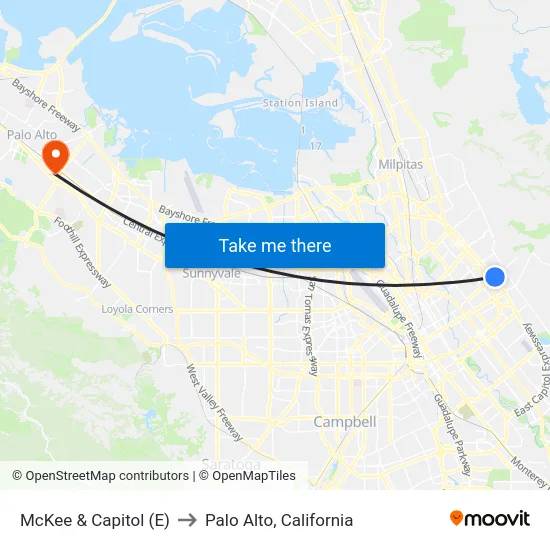 McKee & Capitol (E) to Palo Alto, California map
