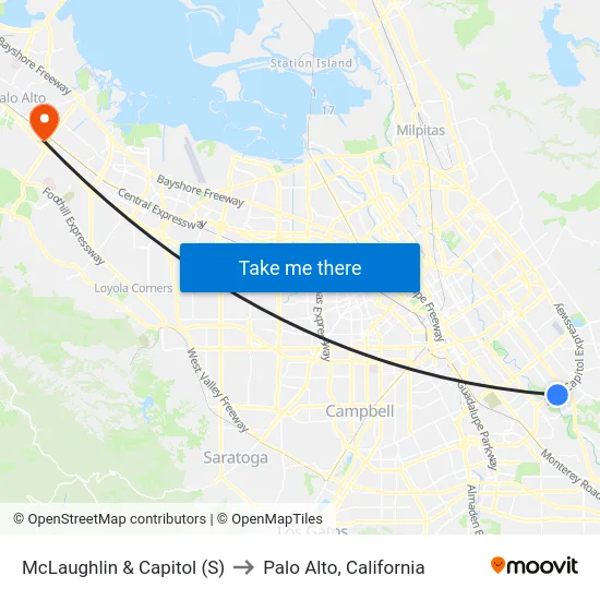 McLaughlin & Capitol (S) to Palo Alto, California map