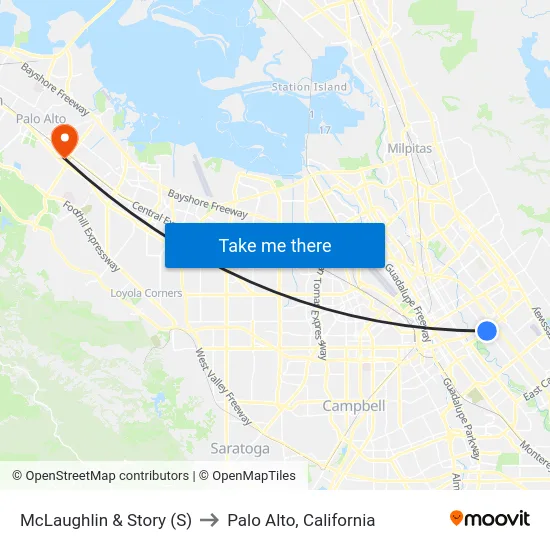 McLaughlin & Story (S) to Palo Alto, California map