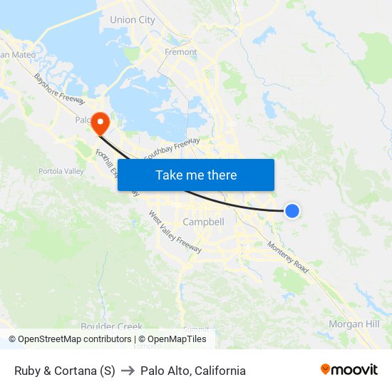 Ruby & Cortana (S) to Palo Alto, California map