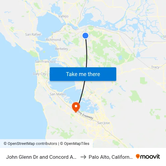 John Glenn Dr and Concord Ave to Palo Alto, California map