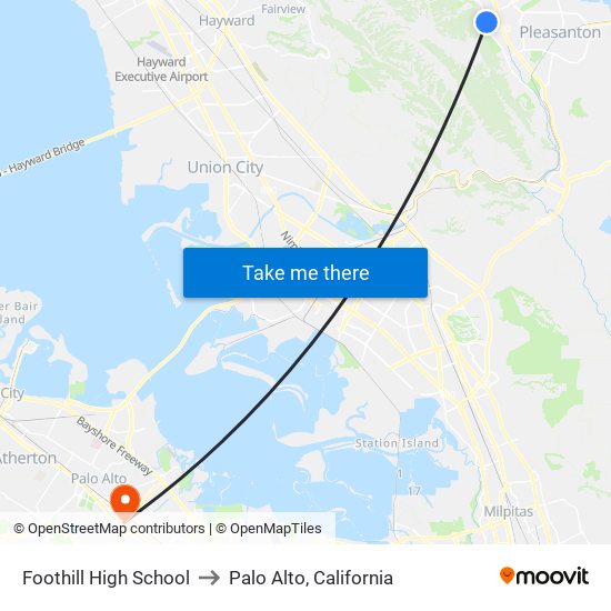 Foothill High School to Palo Alto, California map