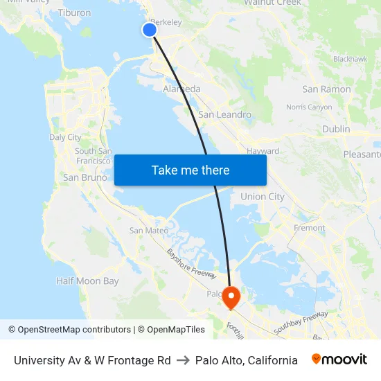 University Av & W Frontage Rd to Palo Alto, California map