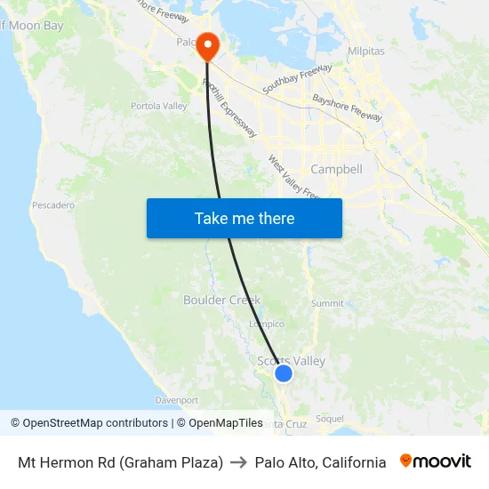 Mt Hermon Rd (Graham Plaza) to Palo Alto, California map