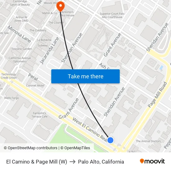 El Camino & Page Mill (W) to Palo Alto, California map