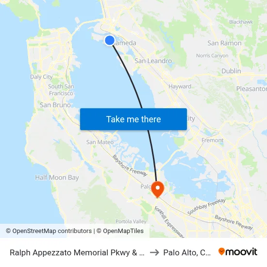 Ralph Appezzato Memorial Pkwy & Alameda College to Palo Alto, California map