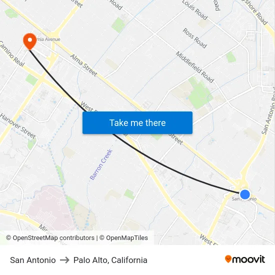 San Antonio to Palo Alto, California map