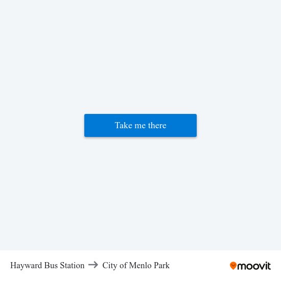 Hayward Bus Station to City of Menlo Park map