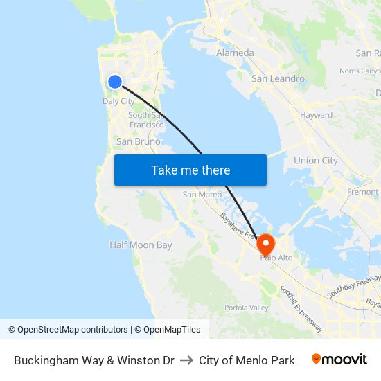 Buckingham Way & Winston Dr to City of Menlo Park map