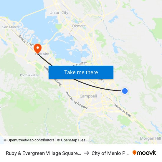 Ruby & Evergreen Village Square (N) to City of Menlo Park map