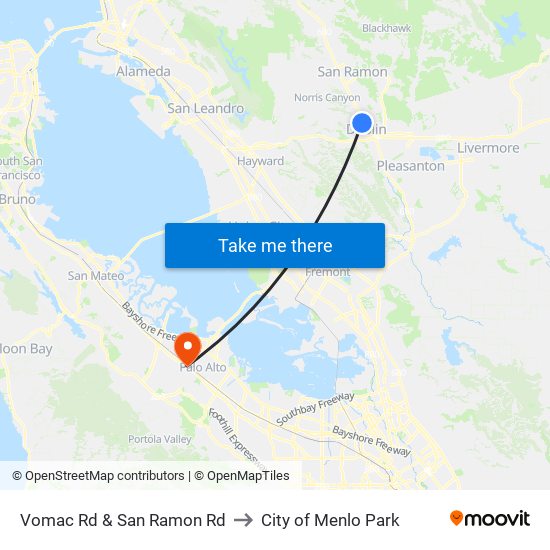 Vomac Rd & San Ramon Rd to City of Menlo Park map