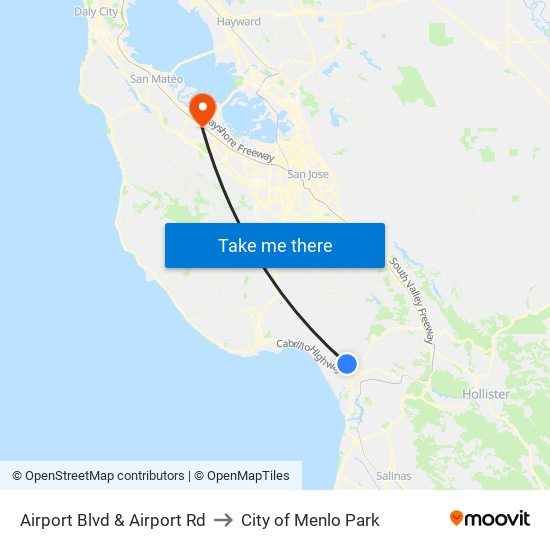 Airport Blvd & Airport Rd to City of Menlo Park map