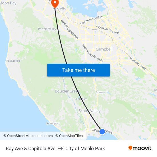 Bay Ave & Capitola Ave to City of Menlo Park map