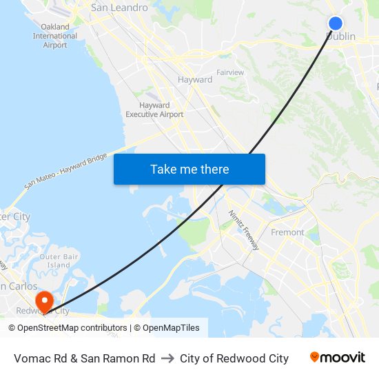 Vomac Rd & San Ramon Rd to City of Redwood City map
