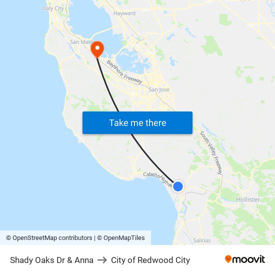 Shady Oaks Dr & Anna to City of Redwood City map