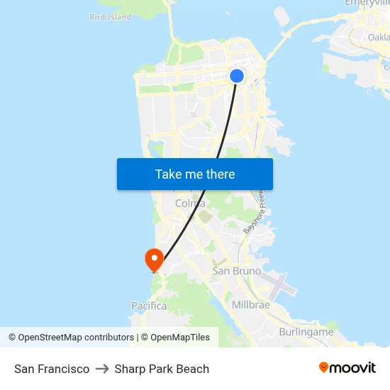 San Francisco to Sharp Park Beach map