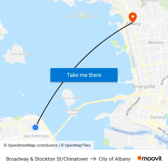 Broadway & Stockton St/Chinatown to City of Albany map