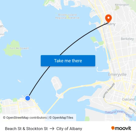 Beach St & Stockton St to City of Albany map