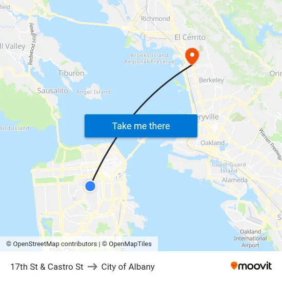 17th St & Castro St to City of Albany map