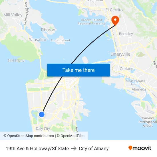 19th Ave & Holloway/Sf State to City of Albany map