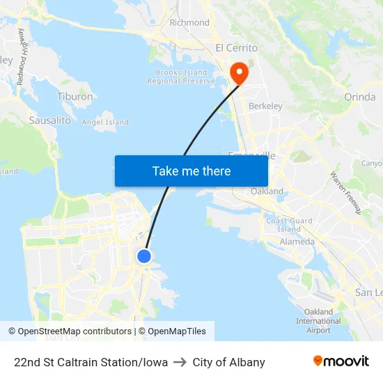 22nd St Caltrain Station/Iowa to City of Albany map