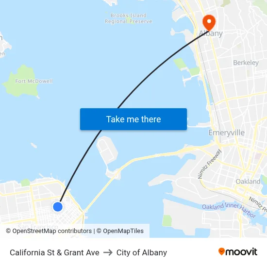 California St & Grant Ave to City of Albany map