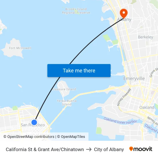 California St & Grant Ave/Chinatown to City of Albany map