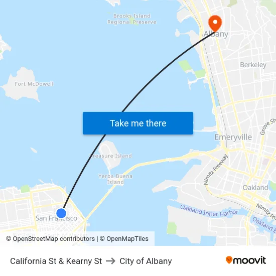 California St & Kearny St to City of Albany map