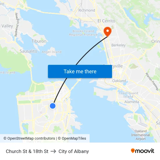Church St & 18th St to City of Albany map