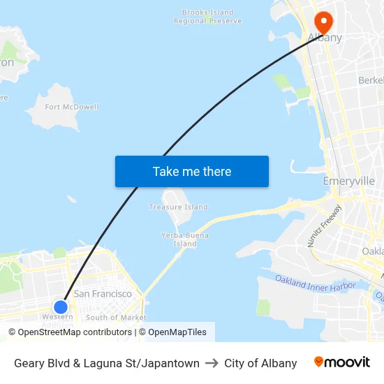 Geary Blvd & Laguna St/Japantown to City of Albany map