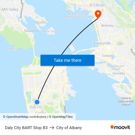 Daly City BART Stop B3 to City of Albany map