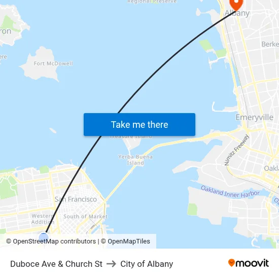 Duboce Ave & Church St to City of Albany map