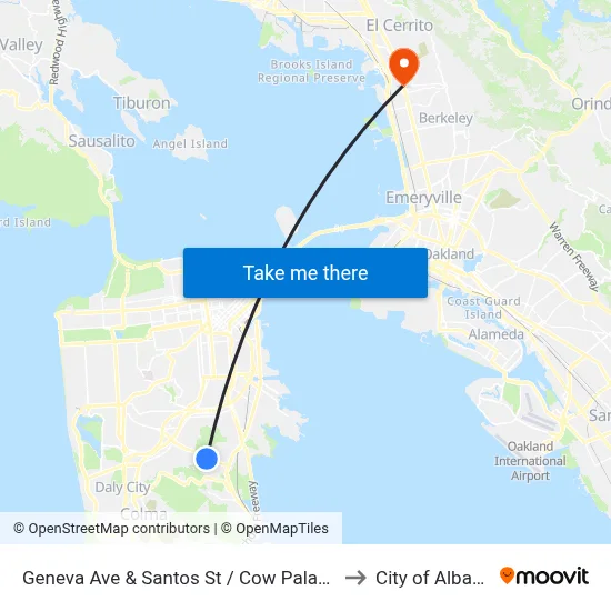 Geneva Ave & Santos St / Cow Palace to City of Albany map