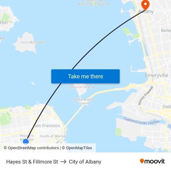 Hayes St & Fillmore St to City of Albany map